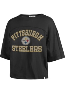 47 Pittsburgh Steelers Womens Black Half Moon Short Sleeve T-Shirt