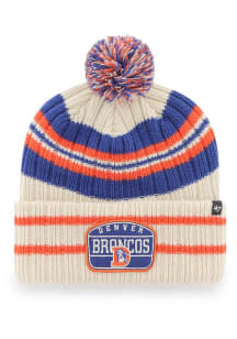 47 Denver Broncos Natural Retro Hone Patch Cuff Pom Mens Knit Hat