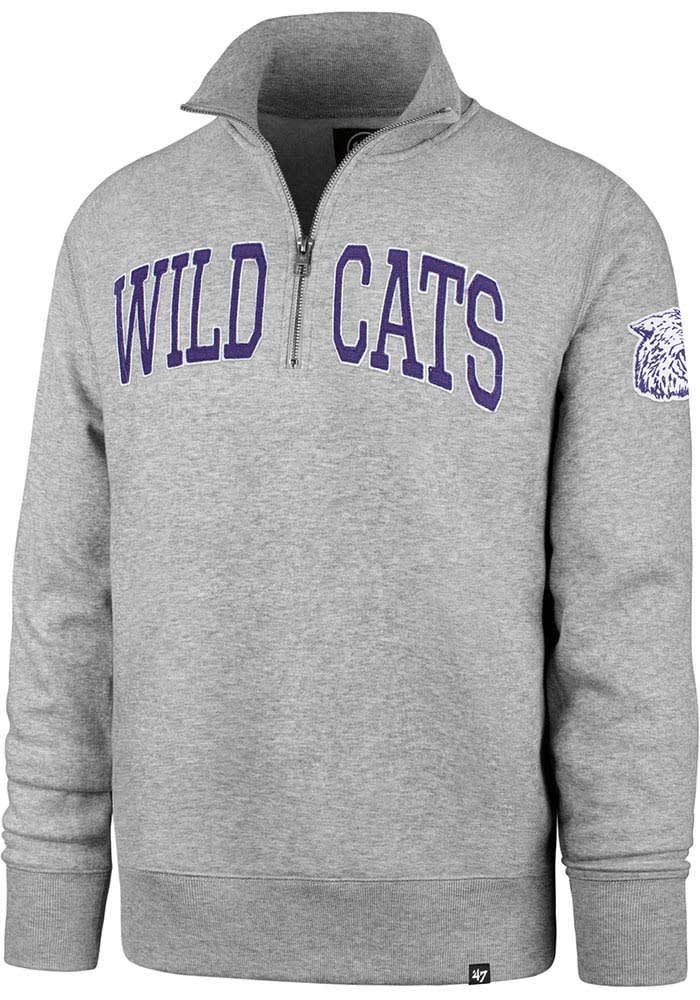 47 K-State Wildcats Mens Grey Striker Long Sleeve 1/4 Zip Fashion Pullover