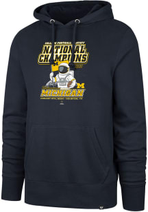 47 Michigan Wolverines Mens Navy Blue 2023 National Champions Space Man Long Sleeve Hoodie