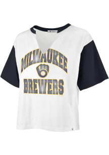 47 Milwaukee Brewers Womens White Dolly Crop Short Sleeve T-Shirt