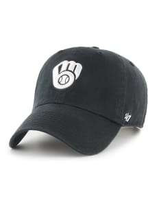 47 Milwaukee Brewers White Logo Clean Up Adjustable Hat - Black