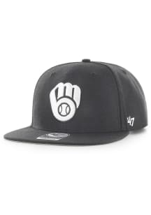 47 Milwaukee Brewers Black White Logo No Shot Captain Mens Snapback Hat