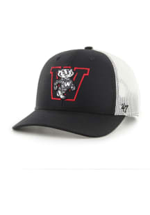 47 Black Wisconsin Badgers Trucker Design Adjustable Hat