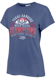47 Texas Rangers Womens Blue 2023 WS Champions Playoff Frankie Short Sleeve T-Shirt