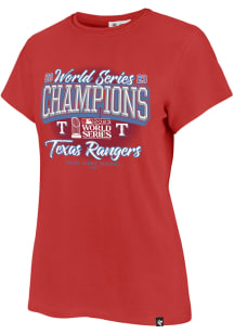 47 Texas Rangers Womens Red 2023 WS Champions Playoff Frankie Short Sleeve T-Shirt