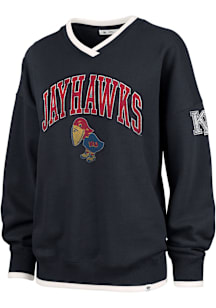 47 Kansas Jayhawks Womens Navy Blue Clubhouse Eighties Crew Sweatshirt