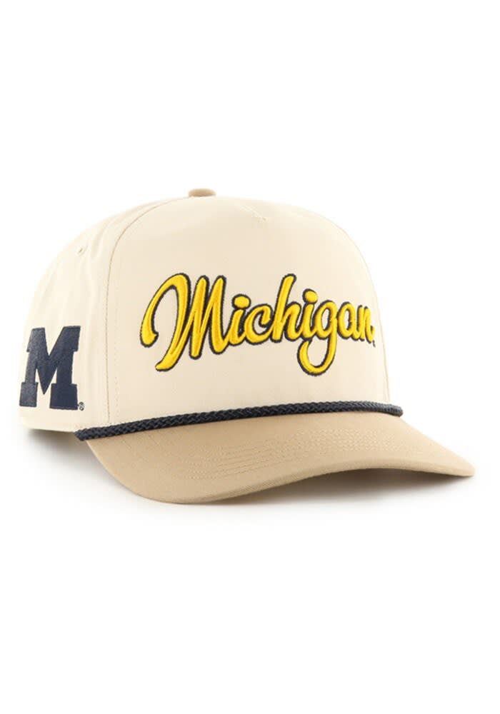 47 Michigan Wolverines Overhand Script Hitch Adjustable Hat - Natural