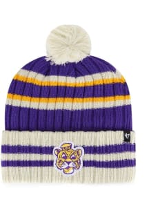 47 LSU Tigers Purple No Huddlee Cuff Pom Mens Knit Hat