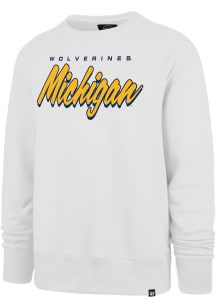 Mens Michigan Wolverines White 47 Drop Shadow Headline Crew Crew Sweatshirt