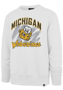 Mens Michigan Wolverines White 47 Shader Headline Crew Sweatshirt