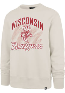 Mens Wisconsin Badgers White 47 Shader Headline Crew Sweatshirt