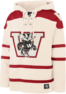 Mens Wisconsin Badgers White 47 Superior Lacer Long Sleeve Fashion Hood