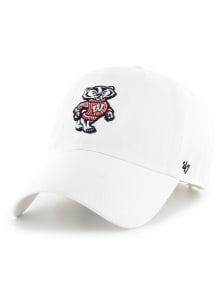 47 White Wisconsin Badgers Clean Up Adjustable Hat