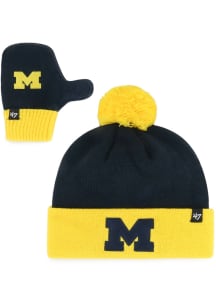 Michigan Wolverines 47 Bam Bam Pom Set Baby Knit Hat - Blue