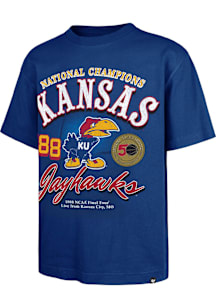 47 Kansas Jayhawks Blue 1988 Basketball National Champions Foundation Short Sleeve Fashion T Shirt