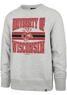 Mens Wisconsin Badgers Grey 47 Letters Headline Crew Sweatshirt