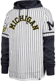 Mens Michigan Wolverines White 47 Pinstripe Shortstop Hooded Sweatshirt