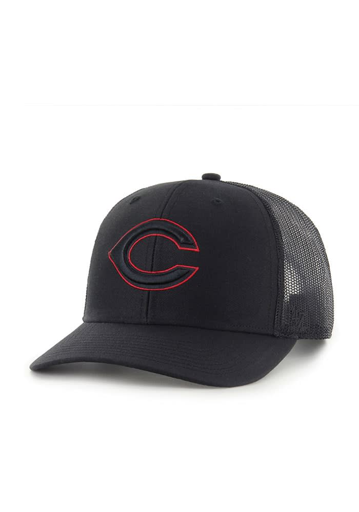 47 Cincinnati Reds BLACK Outline Trucker Adjustable Hat