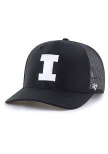 47 Black Illinois Fighting Illini White Logo Trucker Adjustable Hat