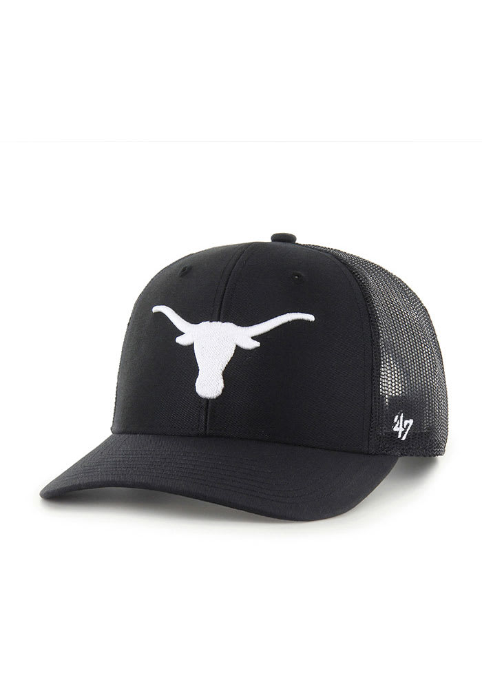 47 Texas Longhorns BLACK White Logo Trucker Adjustable Hat - 48023540