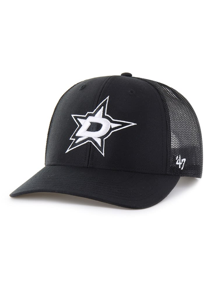 47 Dallas Stars BLACK White Logo Trucker Adjustable Hat - 48023555