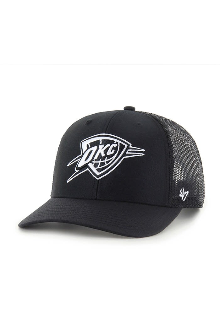 47 Oklahoma City Thunder White Logo Trucker Adjustable Hat - Black