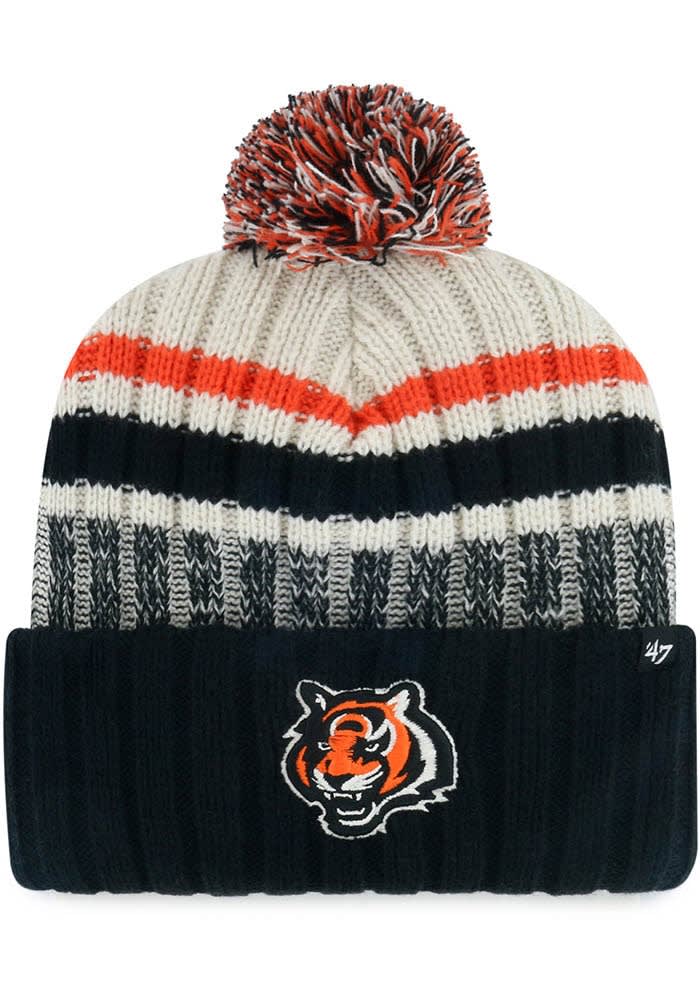 Cincinnati Bengals 47 BLACK Long Range Cuff Knit with Pom Knit Hat