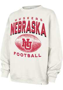 47 Nebraska Cornhuskers Womens White Arch Cloud Oversized Crew Sweatshirt