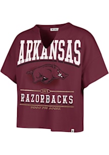 47 Arkansas Razorbacks Womens Crimson Elation Oversized Notch Short Sleeve T-Shirt