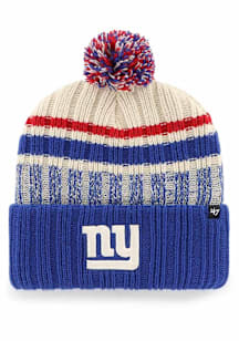 47 New York Giants Blue Long Range Cuff Pom Mens Knit Hat