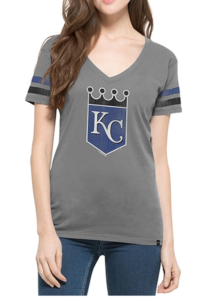 47 Kansas City Royals Womens Grey Post Season V-Neck T-Shirt