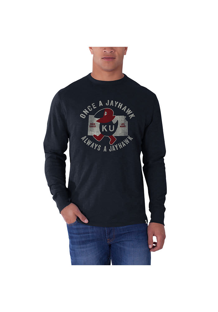 47 Kansas Jayhawks Navy Blue Historical Once A Jayhawk Long Sleeve Fashion T Shirt