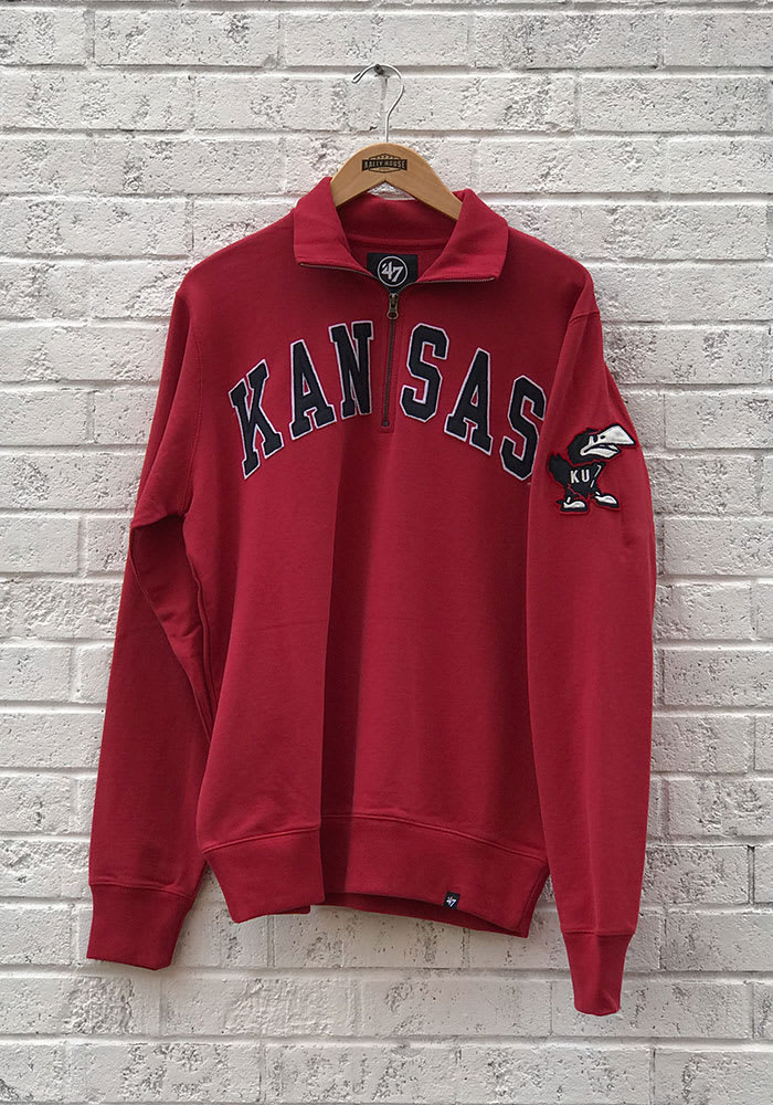 47 Kansas Jayhawks Mens Red Striker Long Sleeve 1/4 Zip Fashion Pullover