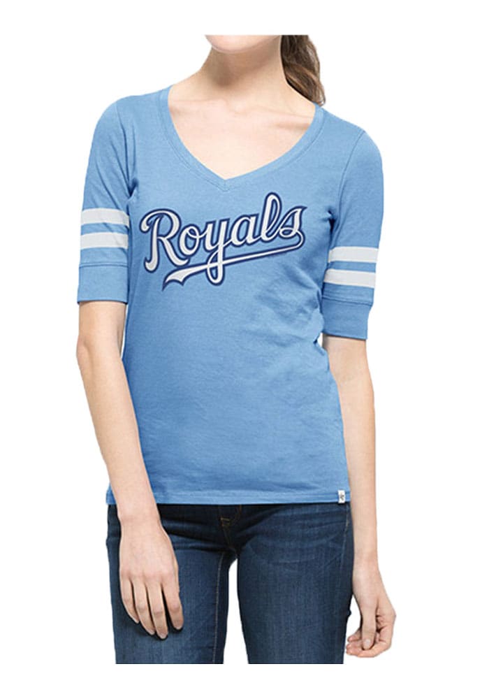 47 Kansas City Royals Womens Light Blue Flanker Stripe V-Neck T-Shirt
