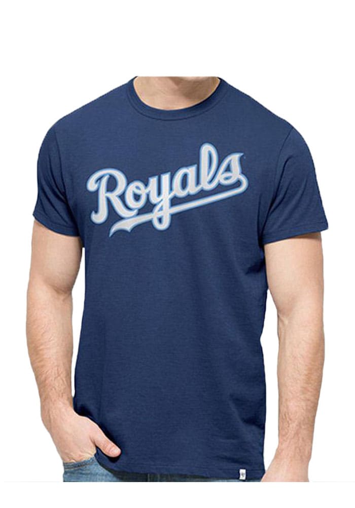 47 Kansas City Royals Blue Script Logo Flanker MVP Short Sleeve Fashion T Shirt