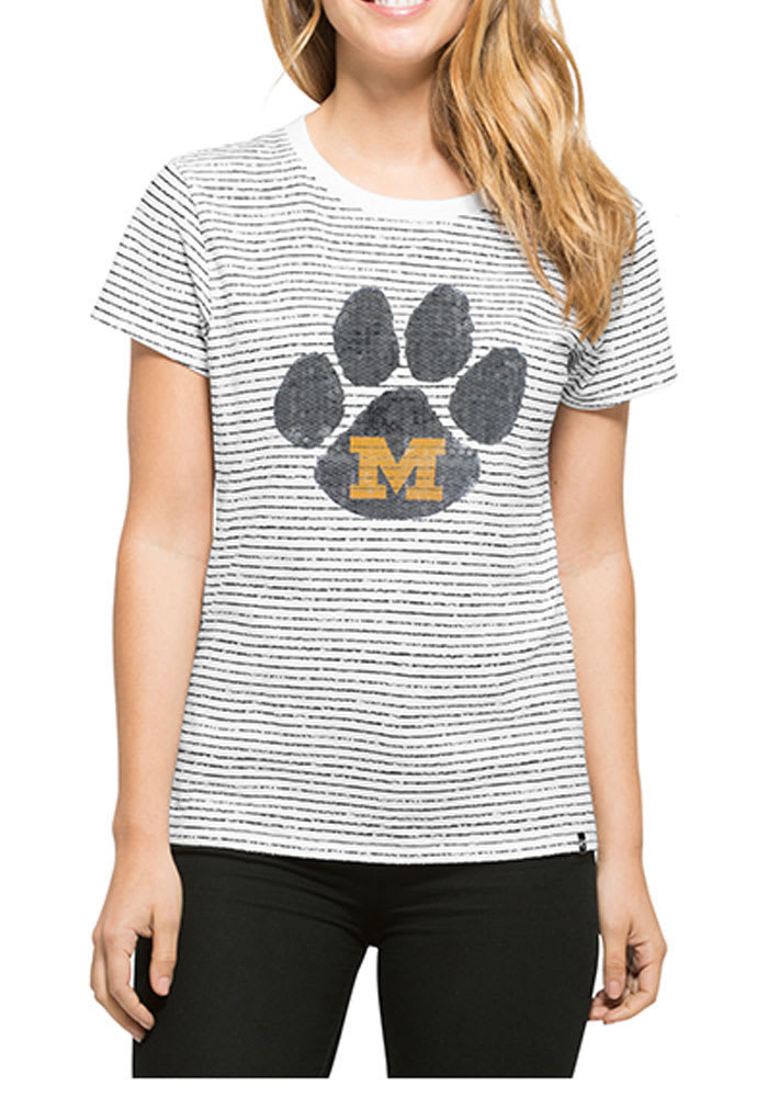 47 Missouri Tigers Womens White Sparkle Stripe Short Sleeve Crew T-Shirt
