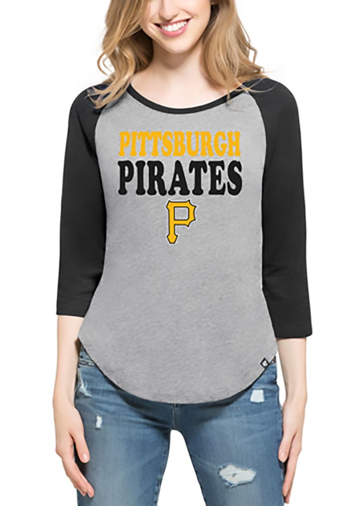 47 Pittsburgh Pirates Women's Grey Club Raglan Long Sleeve Crew T-Shirt, Grey, 70% COTTON/30% POLYESTER, Size S, Rally House