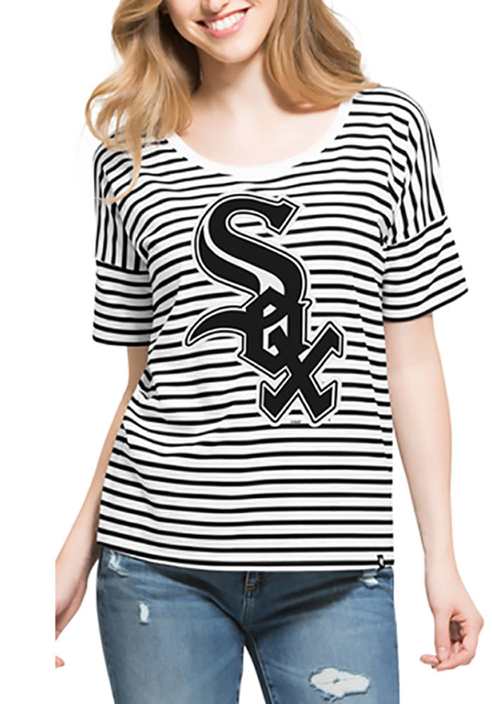 47 Chicago White Sox Womens Black Coed Stripe Short Sleeve Scoop