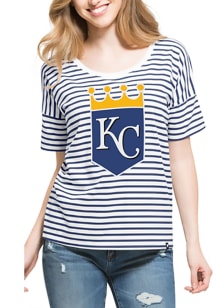 47 Kansas City Royals Womens Blue Coed Stripe Short Sleeve Scoop
