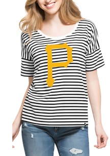 47 Pittsburgh Pirates Womens Black Coed Stripe Short Sleeve Scoop