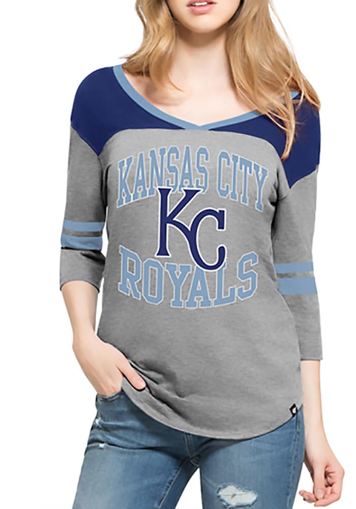 Majestic Kansas City Royals Blue V-Neck Graphic T-Shirt Women's