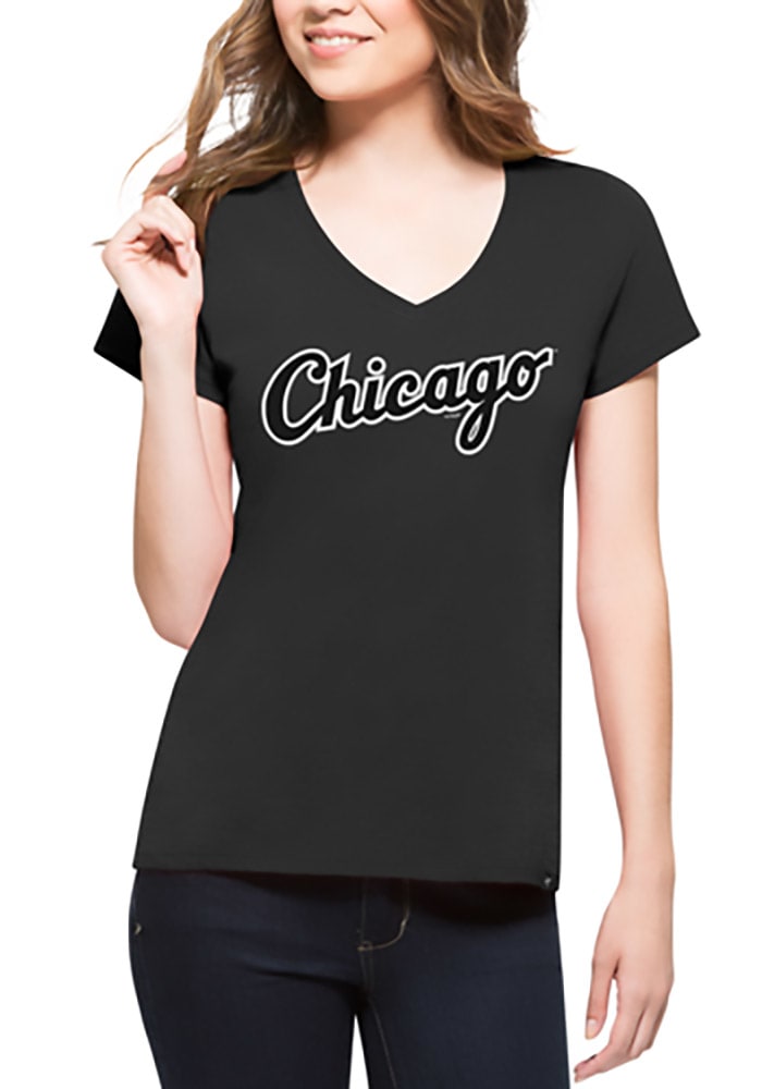 47 Chicago White Sox Womens Charcoal Splitter V-Neck T-Shirt