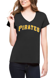 47 Pittsburgh Pirates Womens Black Splitter V-Neck T-Shirt