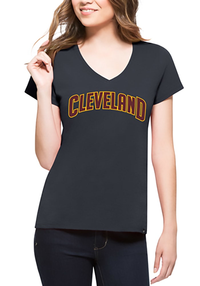 47 Cleveland Cavaliers Womens Navy Blue Splitter V-Neck T-Shirt