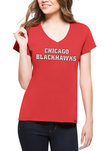 47 Chicago Blackhawks Womens Red Splitter V-Neck T-Shirt