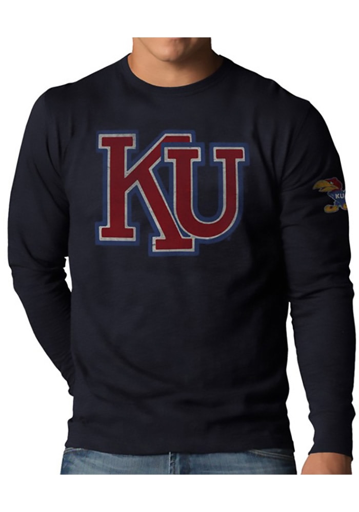47 Kansas Jayhawks Navy Blue Logo Long Sleeve Fashion T Shirt