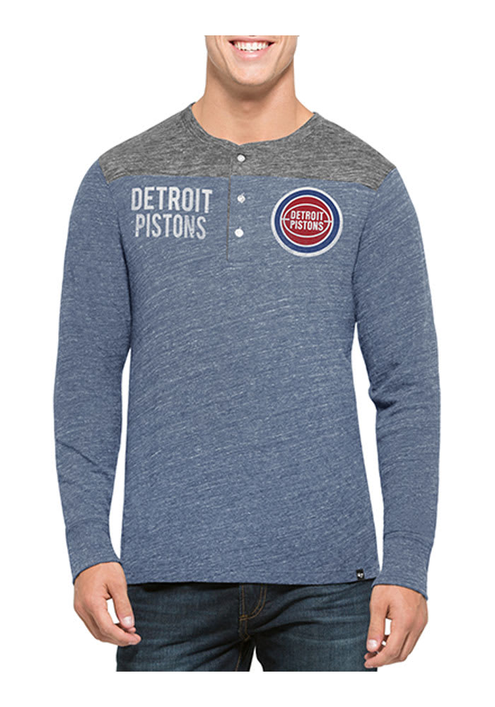 47 Detroit Pistons Black Neps Henley Long Sleeve Fashion T Shirt