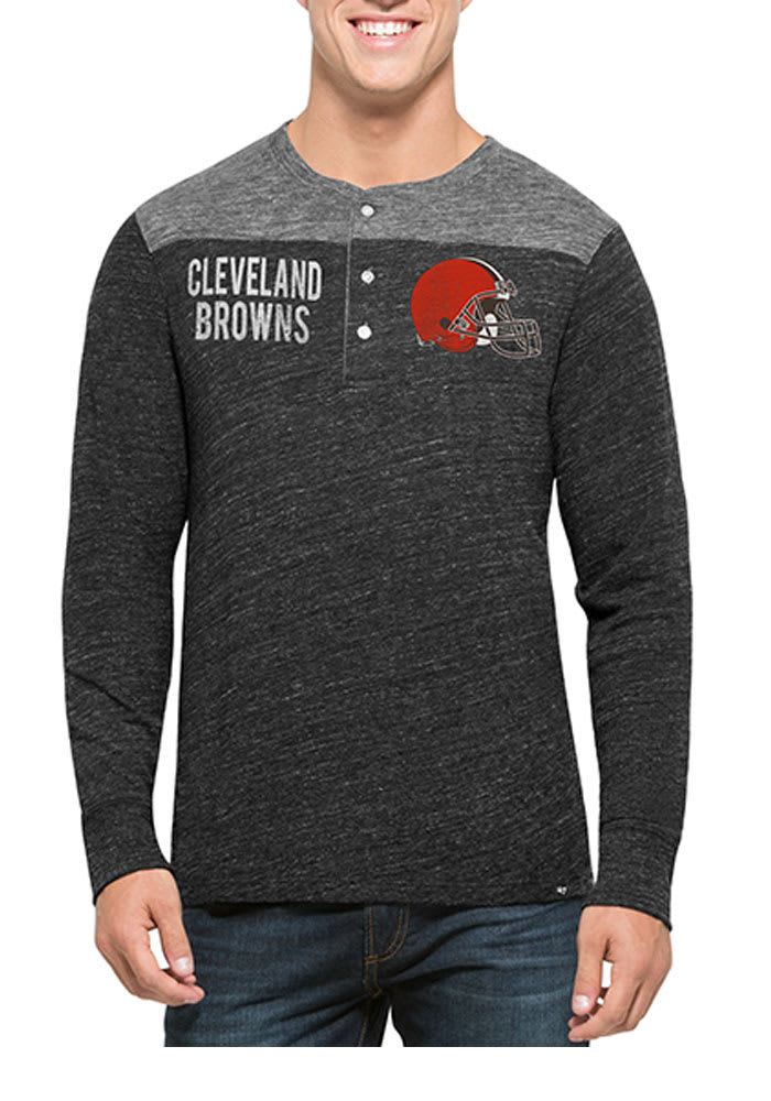 47 Cleveland Browns Black Neps Henley Long Sleeve Fashion T Shirt