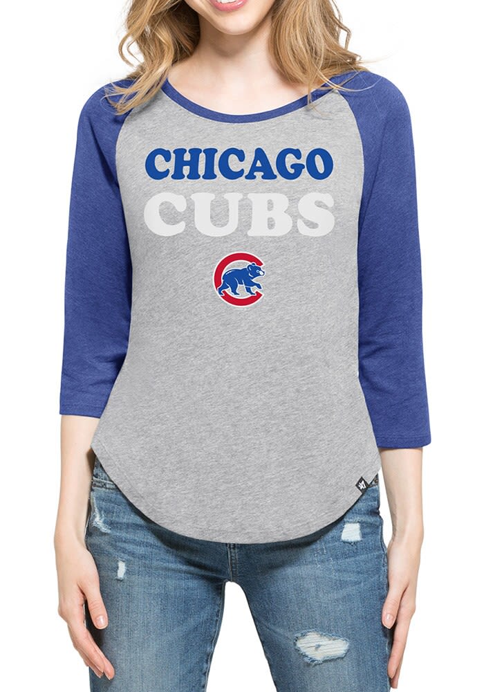 Chicago Cubs Womens Blue Boyfriend LS Tee